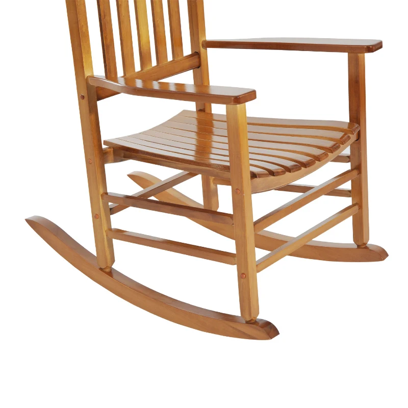 Outsunny Outdoor Rocking Chair, Patio Rocking Chair with Smooth Curves, High Density Wooden Rockers for Lawn Garden Porch, Supports Up to 350lbs, Natural
