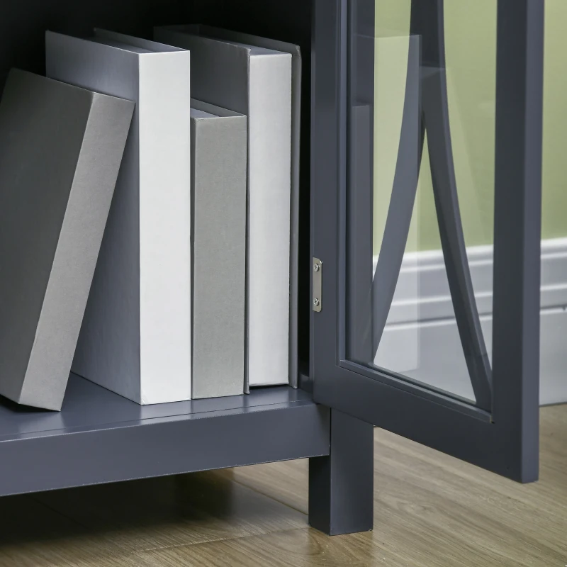 HOMCOM Sideboard, Buffet Cabinet with 4 Tempered Glass Doors, Arc Pattern and Adjustable Storage Shelf, Credenza, Gray