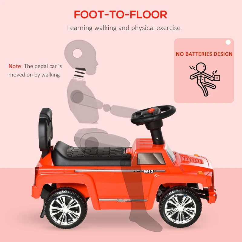 Aosom Kids Ride on Push Car, SUV Style Sliding Walking Car for Toddle with Horn, Music, Working Lights, Hidden Storage and Anti-dumping System, Red