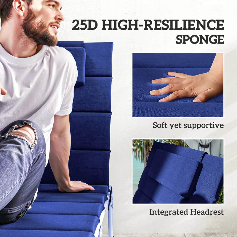 Outsunny Foldable Chaise Lounge Cushion Set of 2, Outdoor Lounge Chair Cushion Set, UPF50+ 230gsm Olefin, 80" x 26" Dark Blue