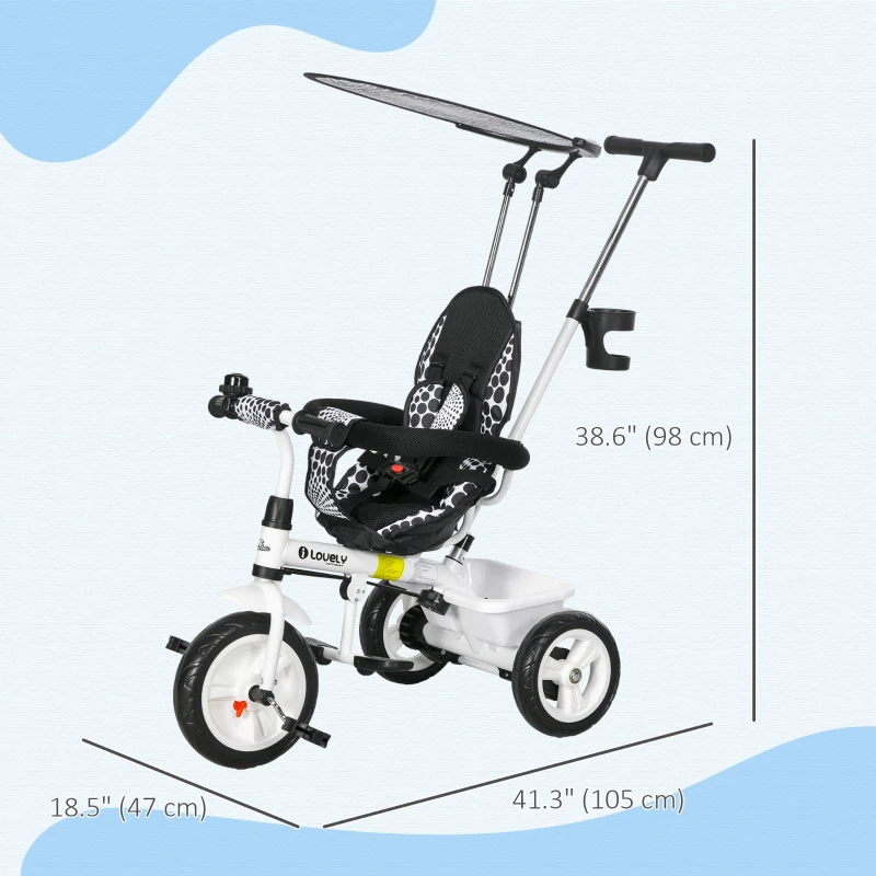 Qaba 6 in 1 Kids Tricycle with Removable Handlebar and Canopy, White