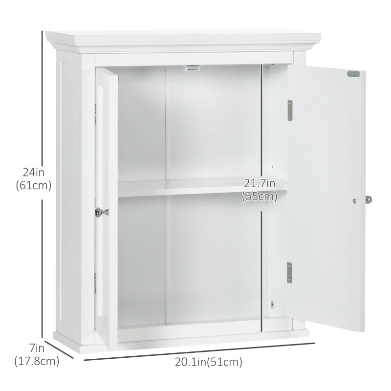 kleankin Over Toilet Storage Cabinet, Bathroom Wall Cabinet with Adjustable Shelf for Living Room and Entryway, White