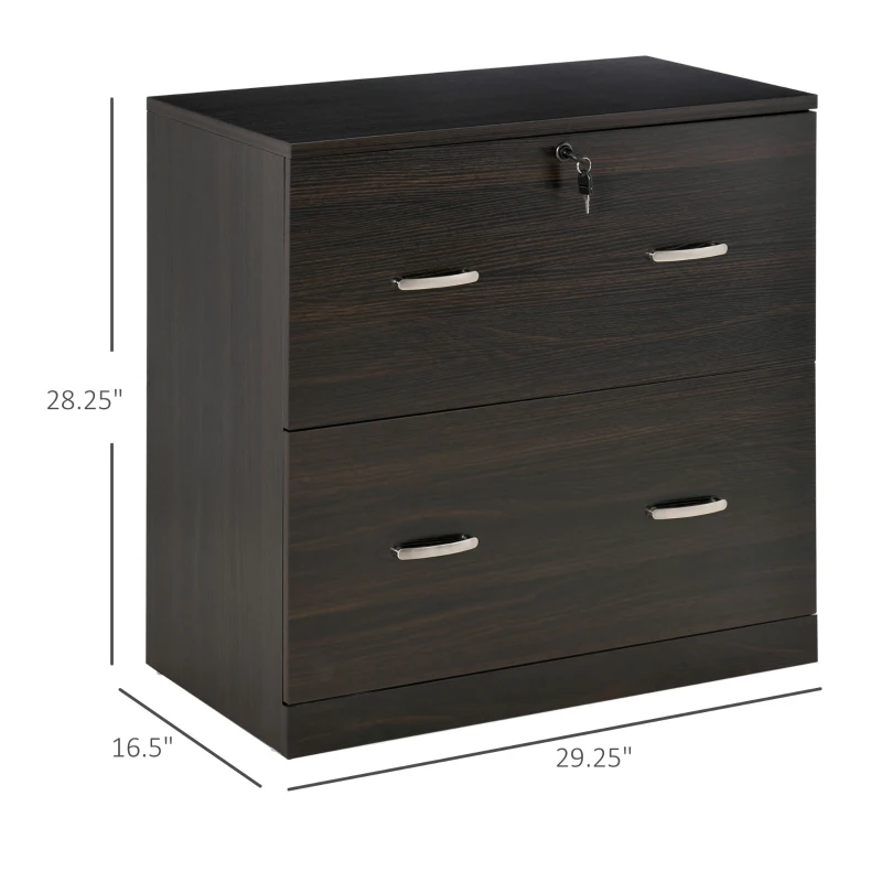 Vinsetto 2-Drawer File Cabinet with Lock and Keys, Lateral Storage Filing Cabinet with Hanging Bar for Letter Size, Home Office, Walnut