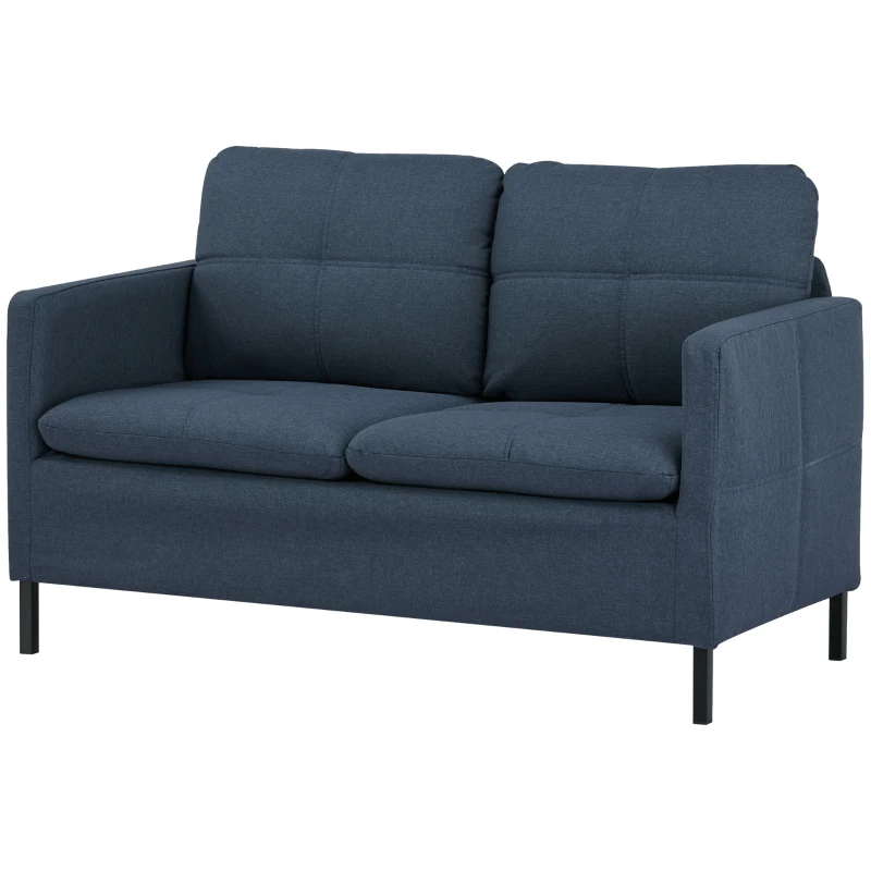 HOMCOM 53" 2 Seat Sofa, Upholstered Two Seater Couch with Sturdy Steel Legs for Bedroom, Living Room, Dark Blue