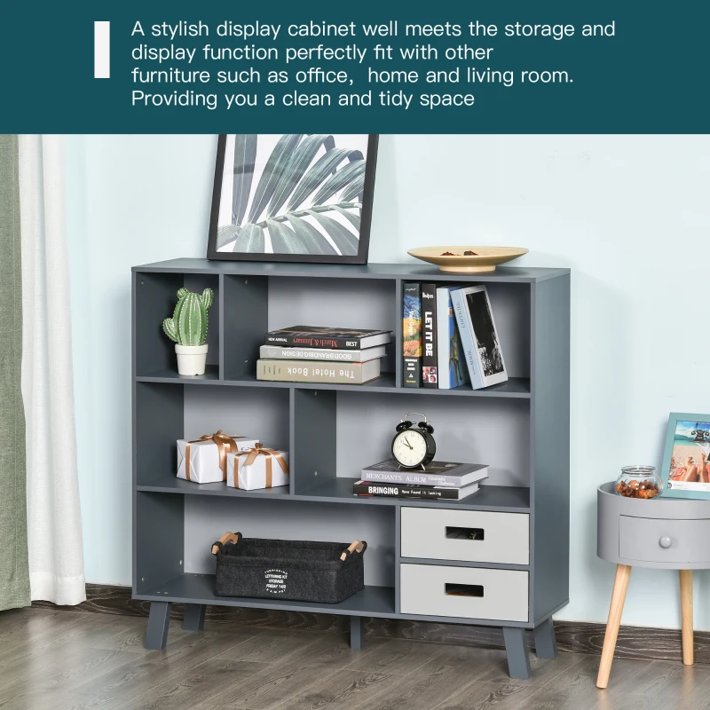 HOMCOM 3-Tier Child Bookcase Open Shelves Cabinet Floor Standing Cube Storage Organizer with Drawers - Gray