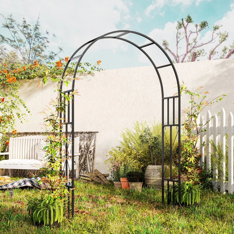 Outsunny 7.3ft Steel Garden Arch Trellis, Garden Arbor Trellis for Climbing Plants Roses Wisteria Vines, Flower Arch Wedding Arch Stand for Bridal Party Ceremony Decoration, Black