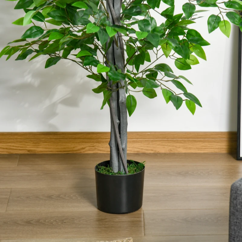 HOMCOM 4.5ft Ficus Artificial Plant with Realistic Leaves, Potted Fake Tree for Home Office Indoor Decor, Green