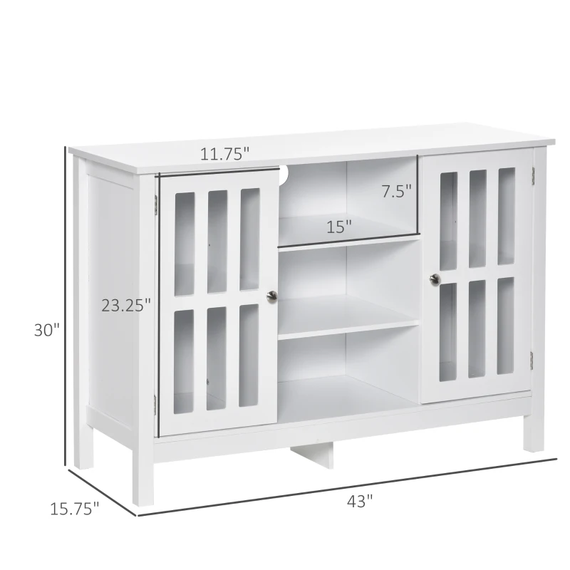 HOMCOM Sideboard, Buffet Cabinet, Coffee Bar Cabinet, Kitchen Cabinet with Storage Shelves, Slatted Framed Doors and Cable Management for Living Room, White