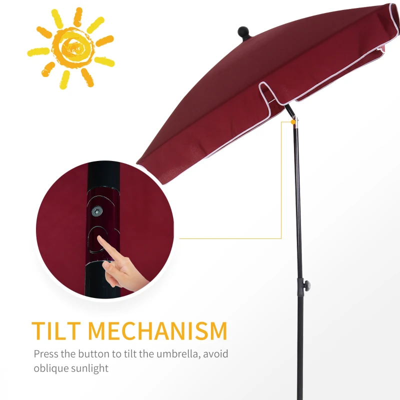 Outsunny 6.5x4ft Rectangle Patio Umbrella Aluminum Tilt Adjustable Garden Parasol Sun Shade Outdoor Canopy Wine Red