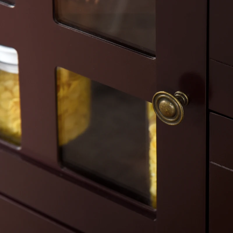 HOMCOM Coffee Bar Cabinet, Kitchen Cabinet with Adjustable Shelves, Glass Doors and 2 Drawers, Sideboard Buffet Cabinet for Living Room, Espresso