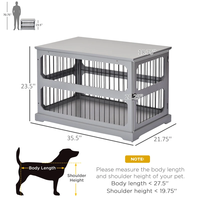 PawHut Dog Crate Furniture Decorative Cage Kennel with Strong Construction Materials & a Classic Americana Style, Grey