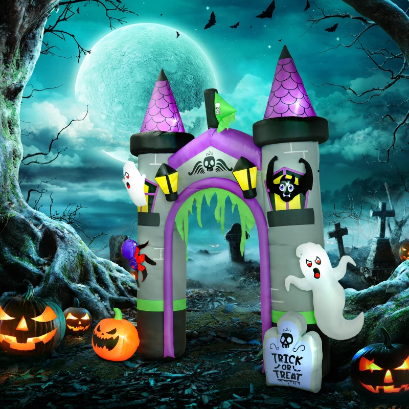Outsunny 12ft Large Inflatable Halloween Archway with Ghost, Pumpkin, Spider and Bat