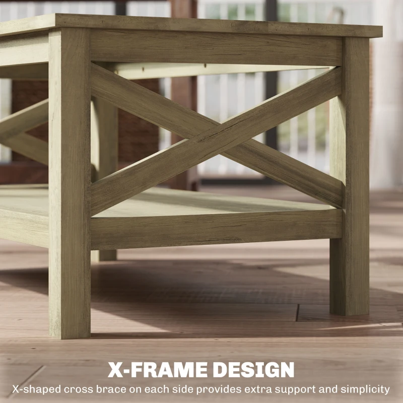 HOMCOM Coffee Table with Tempered Glass Tabletop, Living Room Table with Wood Frame and Underneath Storage Shelf, Gray