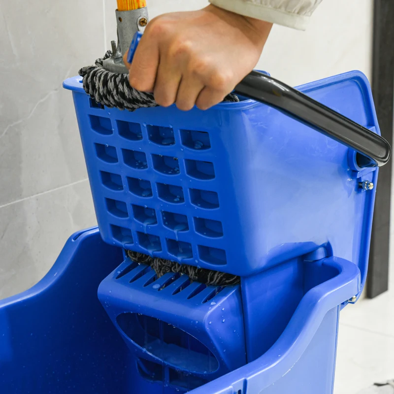 HOMCOM Mop Bucket Cart with Side Press Wringer, Metal Handle and 34 Quart Capacity, Blue