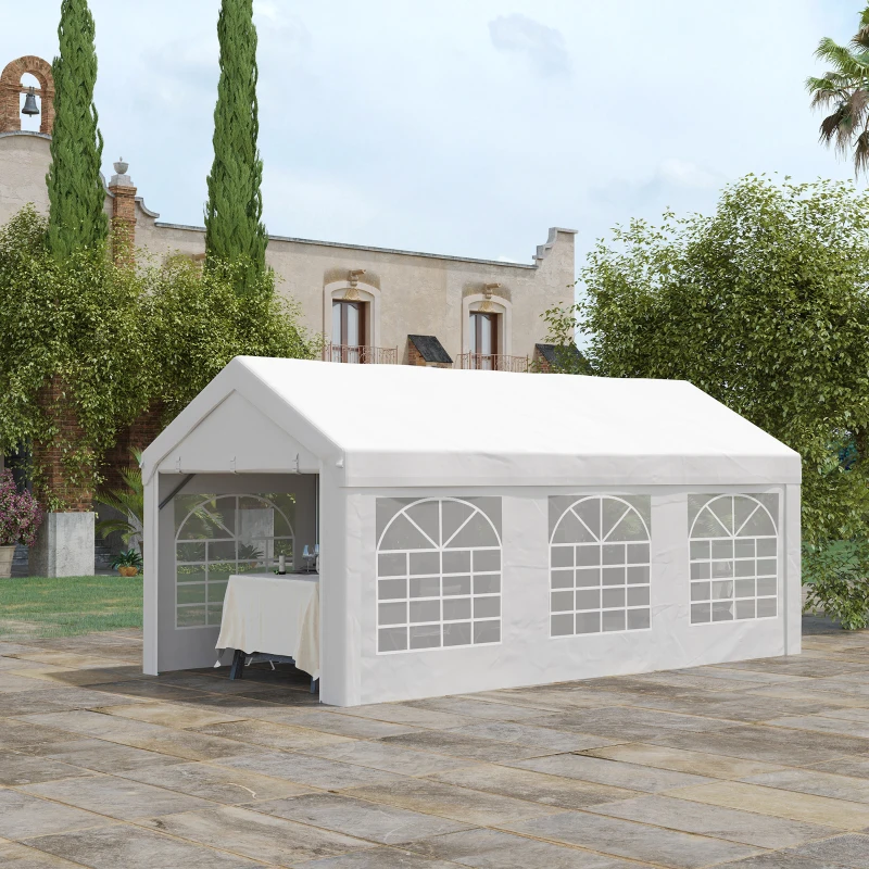 Outsunny 19.7' x 9.7' Heavy Duty Party Tent & Carport with Removable Sidewalls and Double Doors, Large Canopy Tent, Sun Shade Shelter, for Parties, Wedding, Outdoor Events, BBQ, White