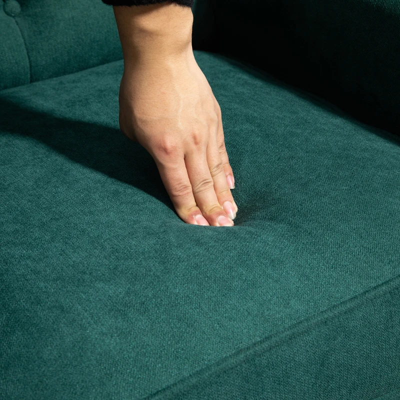 HOMCOM Fabric Accent Chair, Button Tufted Armchair, Armchair with Wood Legs, Thick Padding for Bedroom Dark Green