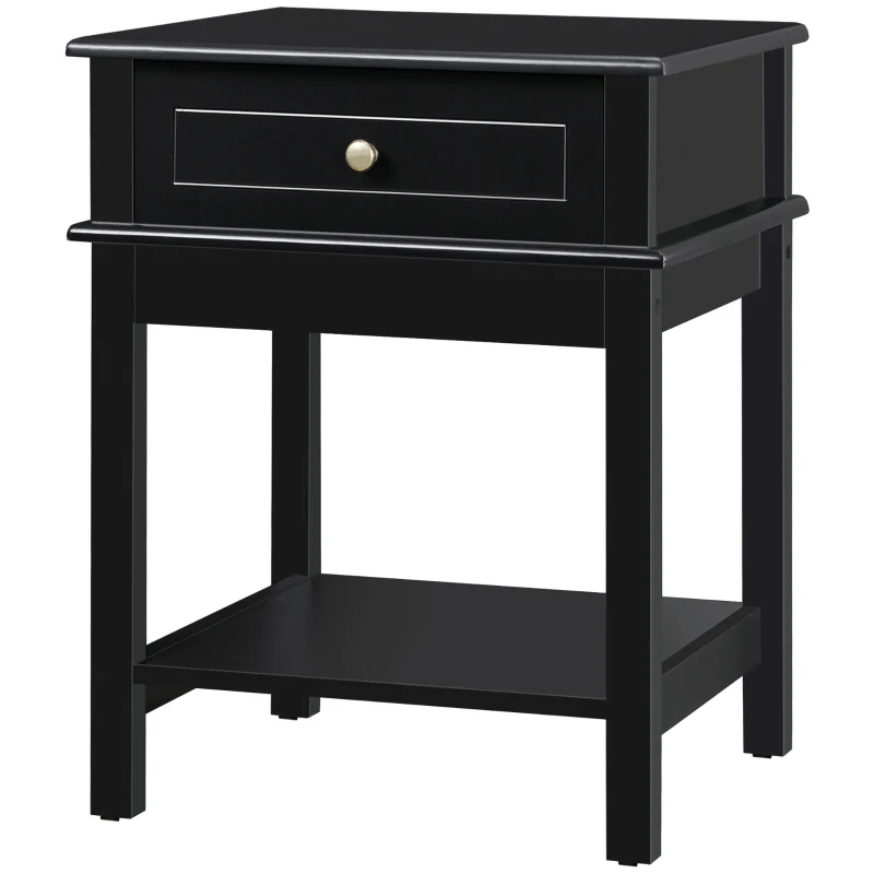 HOMCOM Modern Nightstand, Accent End Side Table with Drawer and Storage Shelf, Bedside Table for Bedroom, Black