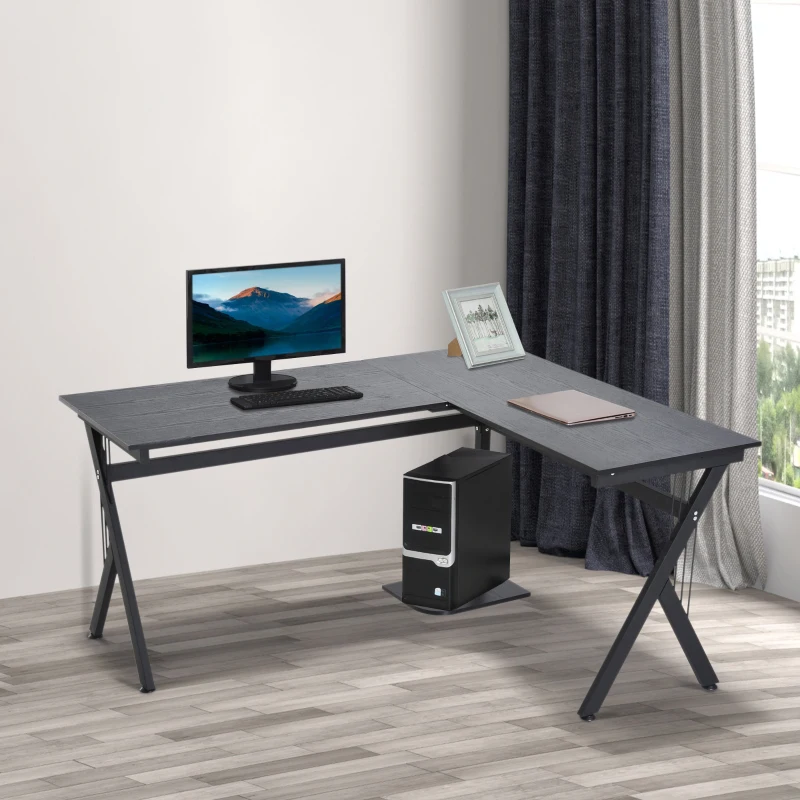 HOMCOM L-Shape Corner Computer Office Desk PC Laptop Table Workstation Home Office P2 MDF with CPU Stand