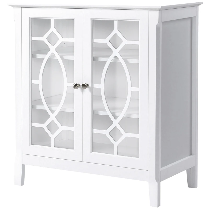 HOMCOM Sideboard Cabinet, Buffet Table with Double Framed Glass Doors, 2 Adjustable Shelves and Elevated Base White