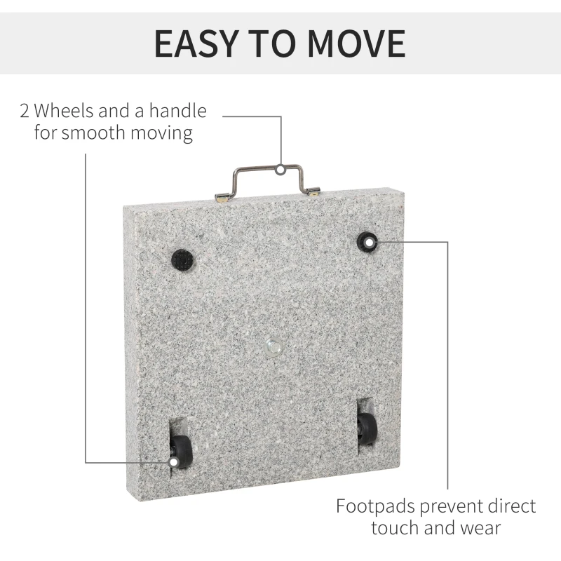 Outsunny 55 lbs Marble Square Umbrella Stand 16.5" Market Heavy Holder Base w/ Wheels, Grey