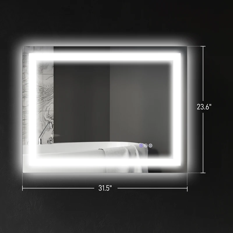HOMCOM Dimmable Bathroom Mirror with Lights, 32" x 24" Backlit/Front Lit LED Mirror, Anti-Fog, Memory, Infinite Color Temp