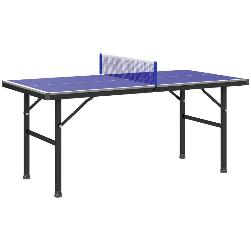 Soozier 5' x 2.5' Mini Ping Pong Table with Professional UV Treated Tabletop, Foldable Table Tennis Table with Adjustable Feet and Net for Outdoor and Indoor, Blue