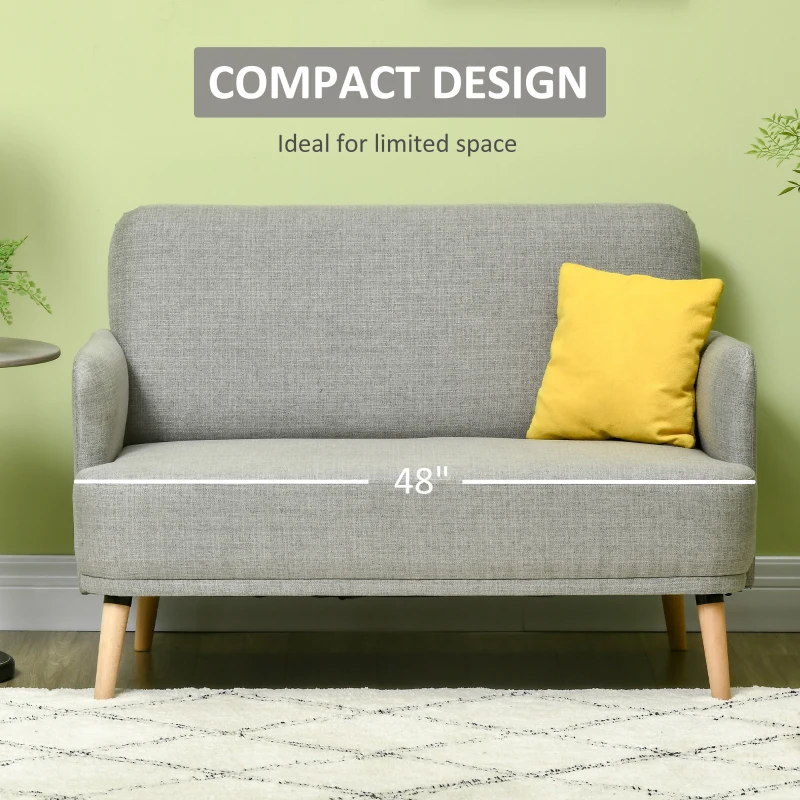 HOMCOM 48" Loveseat Sofa for Bedroom, Modern Love Seats Furniture, Upholstered Small Couch for Small Spaces, Gray