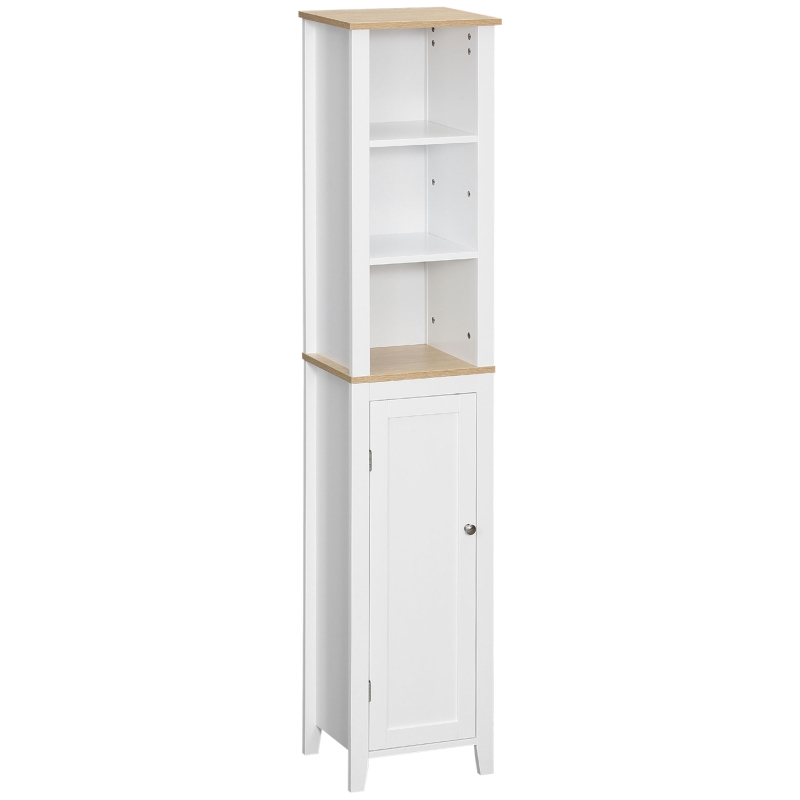 kleankin Bathroom Storage Cabinet with 3 Tier Adjustable Shelf Storage, Linen Tower Enclosed Cabinet for Anti-Toppling Design, White