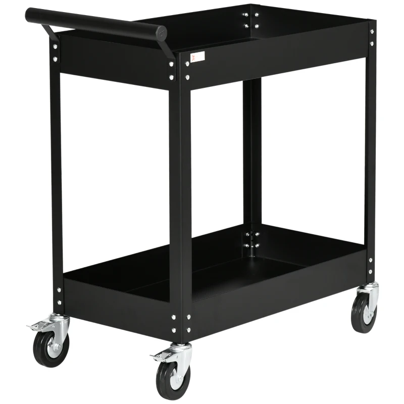 DURHAND 2 Tier Rolling Tool Cart with Wheels, Steel Mobile Service Utility Cart for Garage, Mechanics and Warehouse, 330lbs Capacity, Black