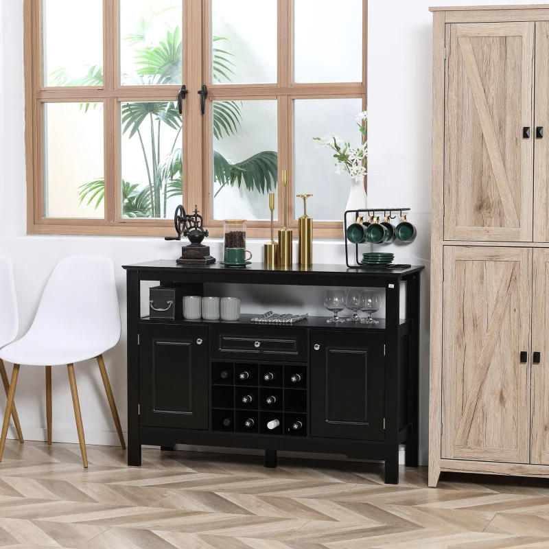 HOMCOM Sideboard Buffet Cabinet, 46" Kitchen Storage Cabinet with Wine Rack and Drawer, Coffee Bar Station, Black