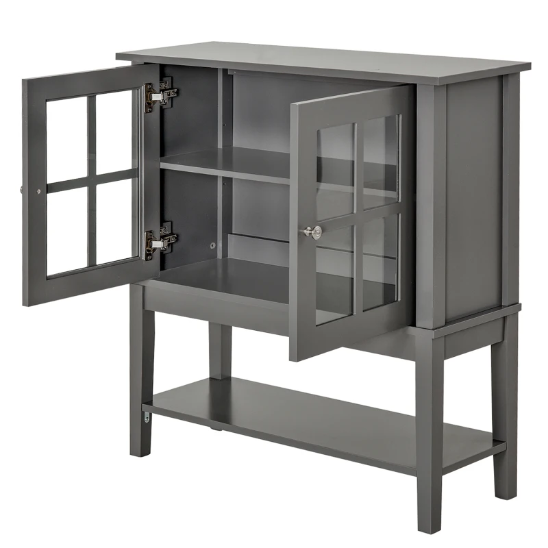 HOMCOM Modern Sideboard Buffet Cabinet Wood Console Table with Glass Doors Kitchen Dining Room Furniture, Dark Gray