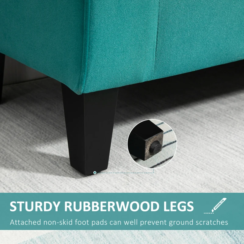 HOMCOM Button-Tufted Storage Ottoman Bench, Upholstered Bench with Rolled Armrests for Living Room or Hallway, Green