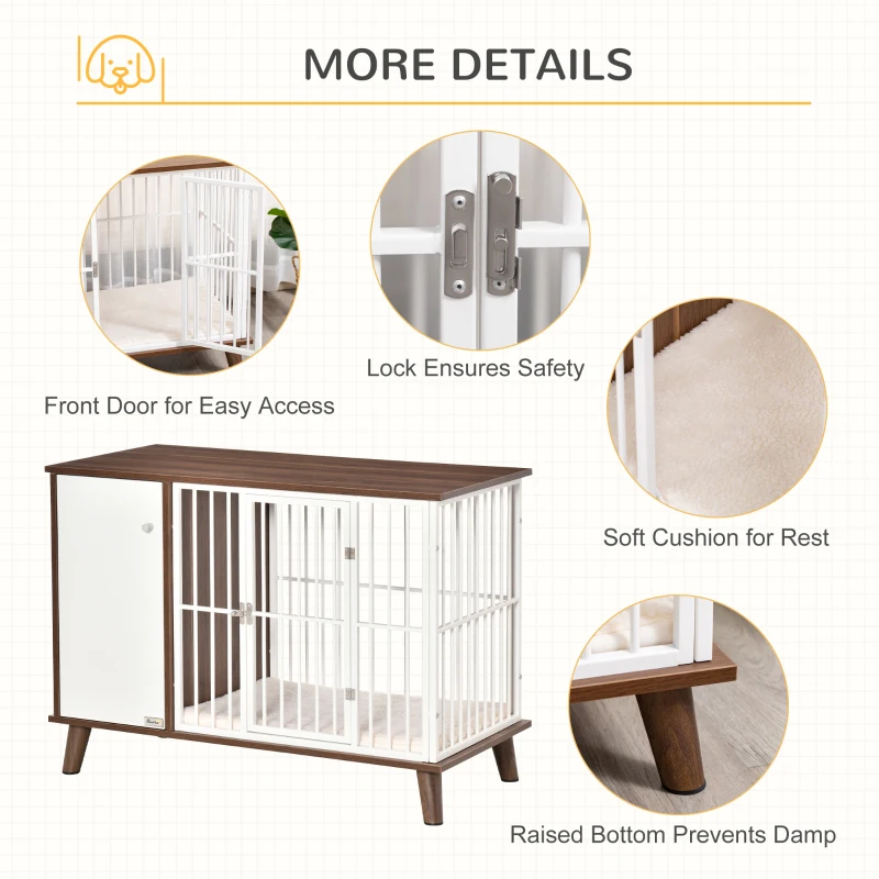 PawHut Furniture Style Dog Crate, Pet Cage Kennel End Table, Indoor Decorative Dog House, with Wooden Top, Door, for Small Dogs, Brown