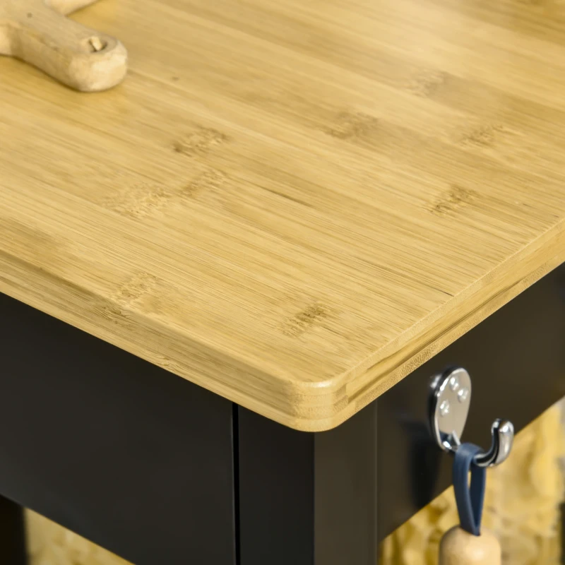 HOMCOM Kitchen Cart, Utility Trolley, Small Kitchen Island with Storage Drawer & Side Hooks for Dining Room, Black