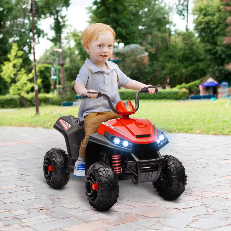 Qaba 12V Kids ATV with Four Wheels Spring Suspension, Forward & Backward, LED Light, MP3, Music, Red