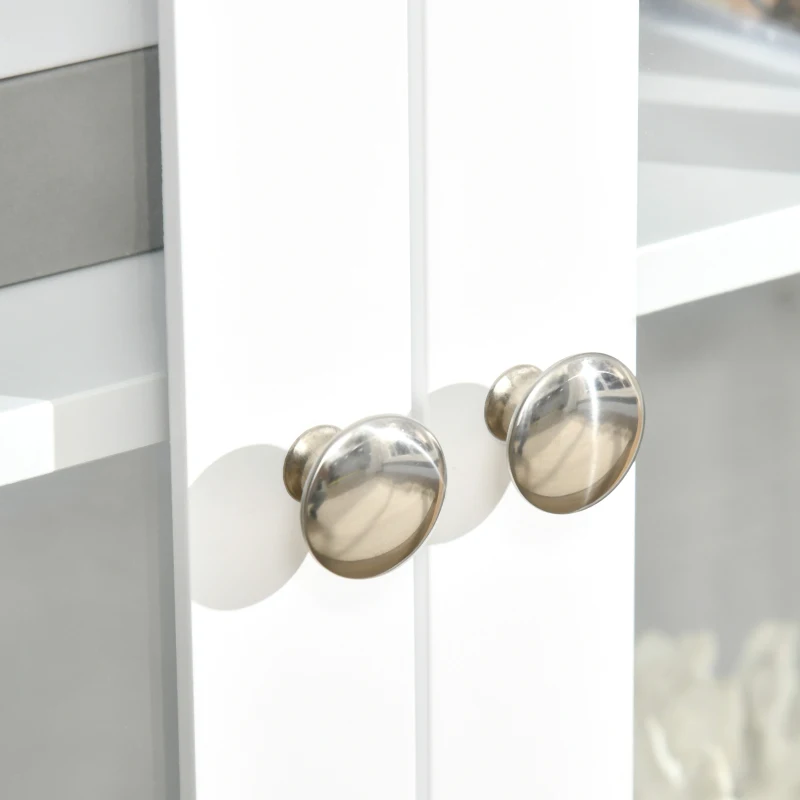 HOMCOM Sideboard, Buffet Cabinet with 4 Tempered Glass Doors, Arc Pattern and Adjustable Storage Shelf, Credenza, White