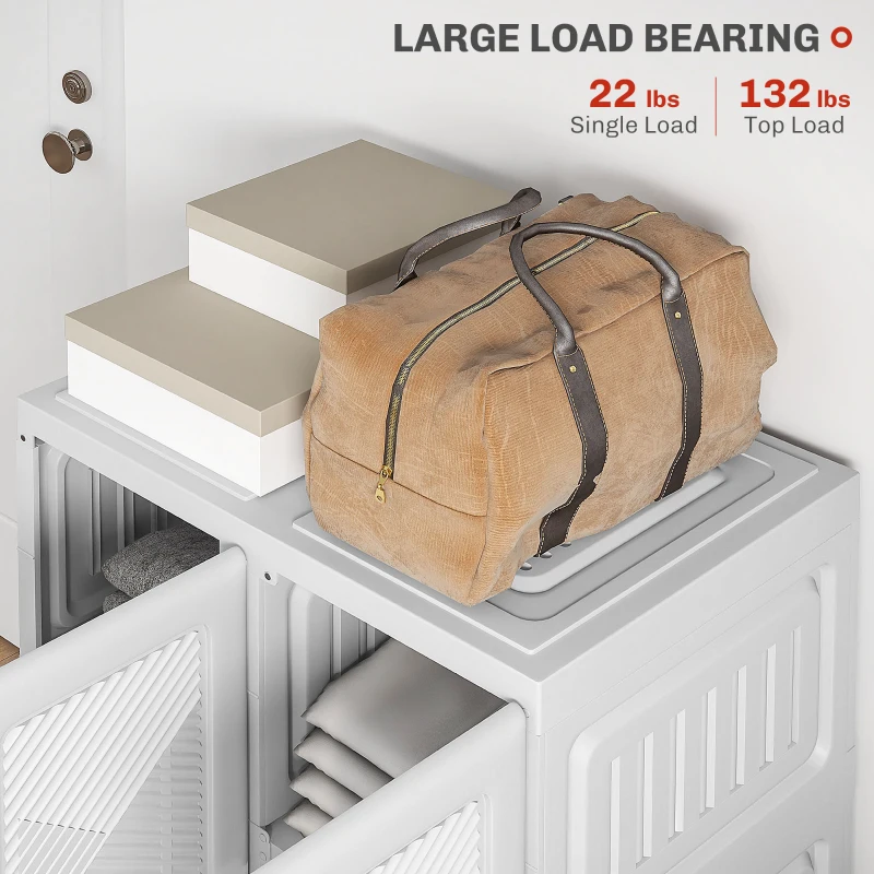 HOMCOM Portable Wardrobe, Foldable Clothes Storage Organizer with 6 Compartments, Magnet Doors, Easy Assembly, White