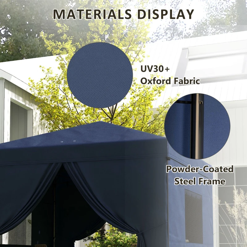 Outsunny 10' x 10' Pop Up Canopy Tent, Instant Sun Shelter, with Wheeled Bag and Mesh Windows, Height Adjustable, Dark Blue