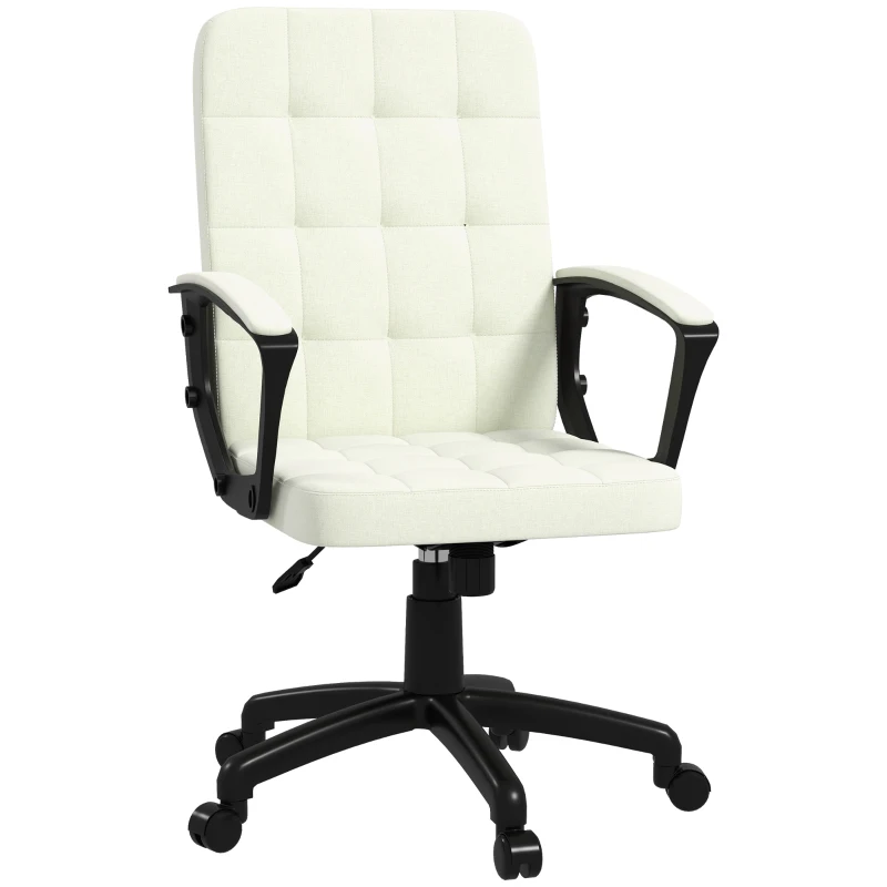 Vinsetto Mid Back Office Chair, Computer Chair for Desk, with Adjustable Height, Swivel Wheels, Arms, Cream White