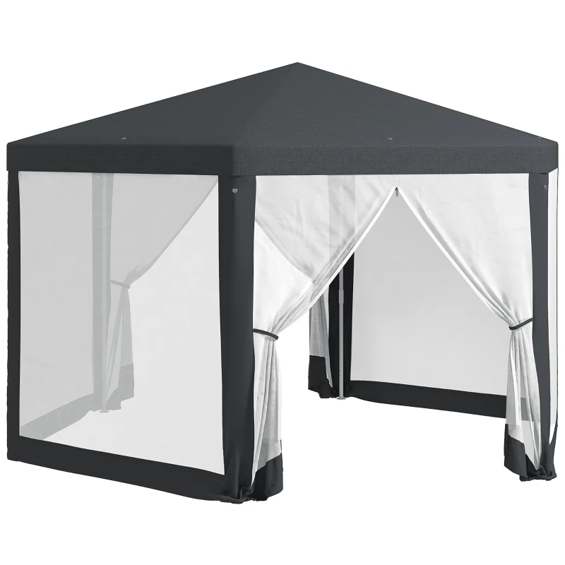 Outsunny Φ13' Hexagon Party Tent Patio Gazebo Outdoor Activity Event Canopy Quick Sun Shelter Pavilion with Netting Mesh Sidewall Dark Grey