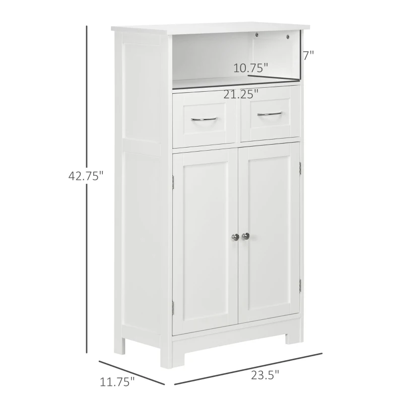 kleankin Bathroom Cabinet Organizer, Freestanding Small Storage Cabinet with Two Drawers and Adjustable Shelf for Living Room, or Entryway, White