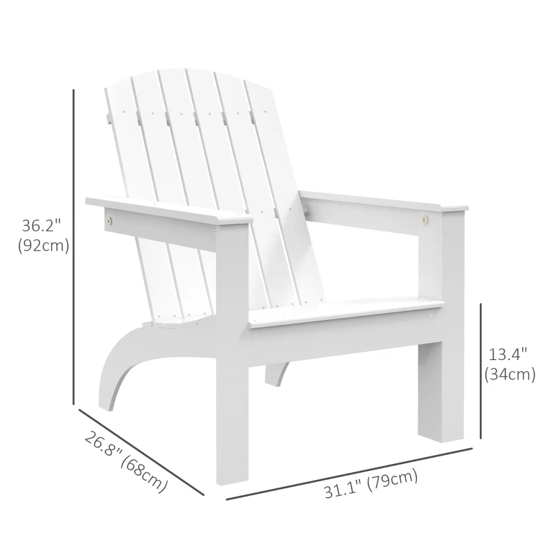 Outsunny Adirondack Chair Patio Muskoka Chair, Outdoor Poplar Wood Fire Pit Chair, Pre-Assembled Backrest Chaise Adirondack with High-back, Large Seat, for Deck, Garden, White
