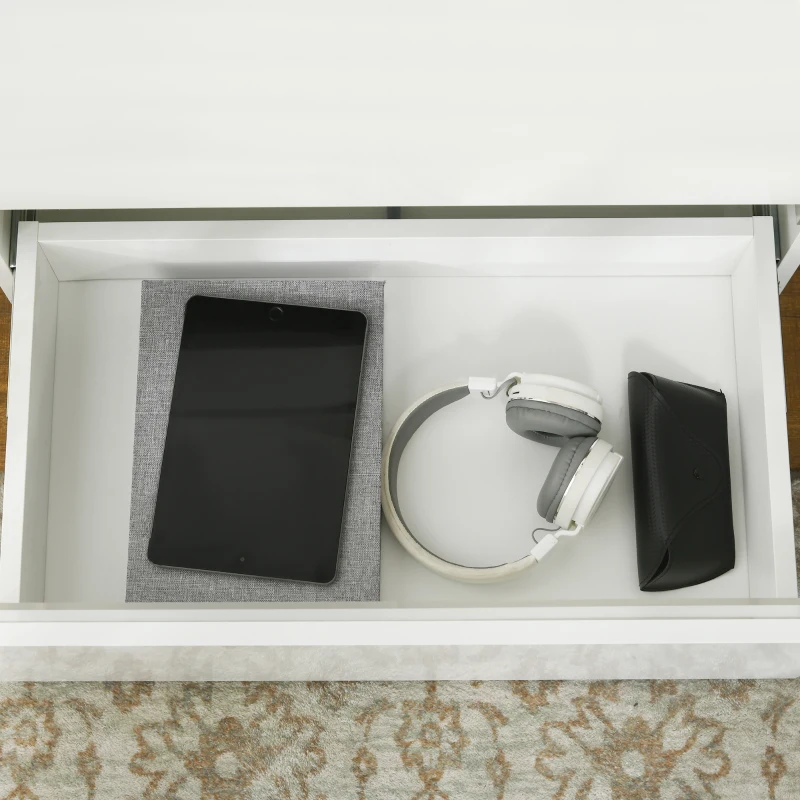 HOMCOM Modern Nightstand, Bedside Table with 2 Drawers, USB Powered RGB LED Lights, Remote for Bedroom, White