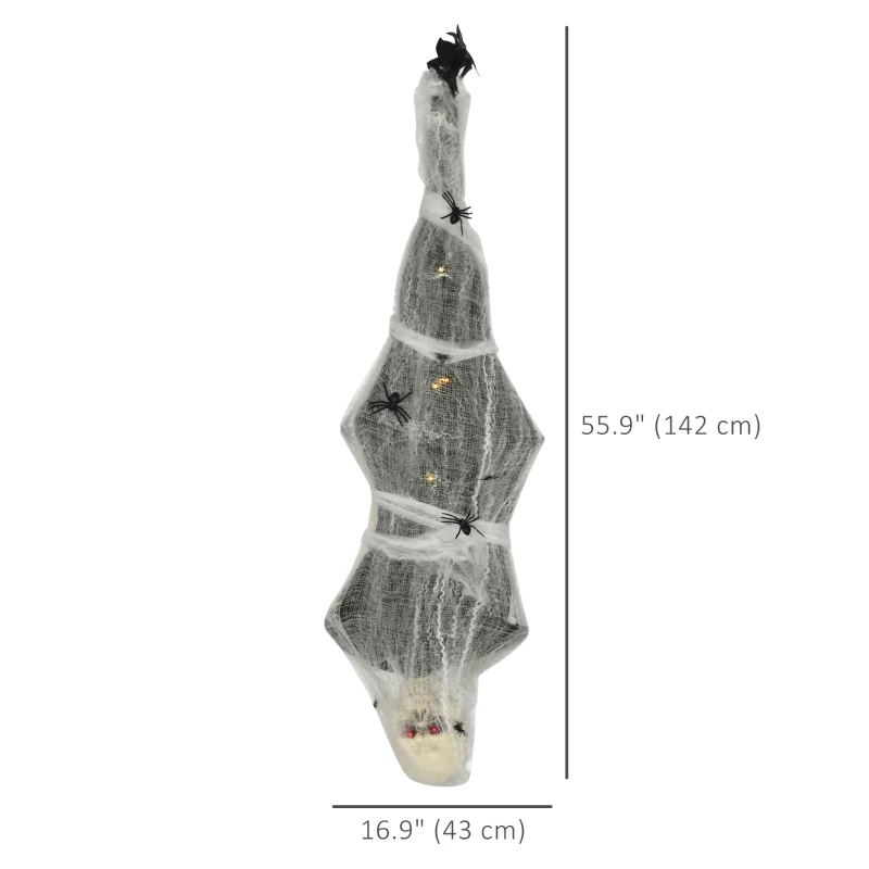 HOMCOM 55.9 Inch/4.7ft Life Size Outdoor Halloween Decoration Hanging Mummy with Spider Web, Animated Prop Decor with Sound and Motion Activated, Light Up Eyes, Creepy Sound