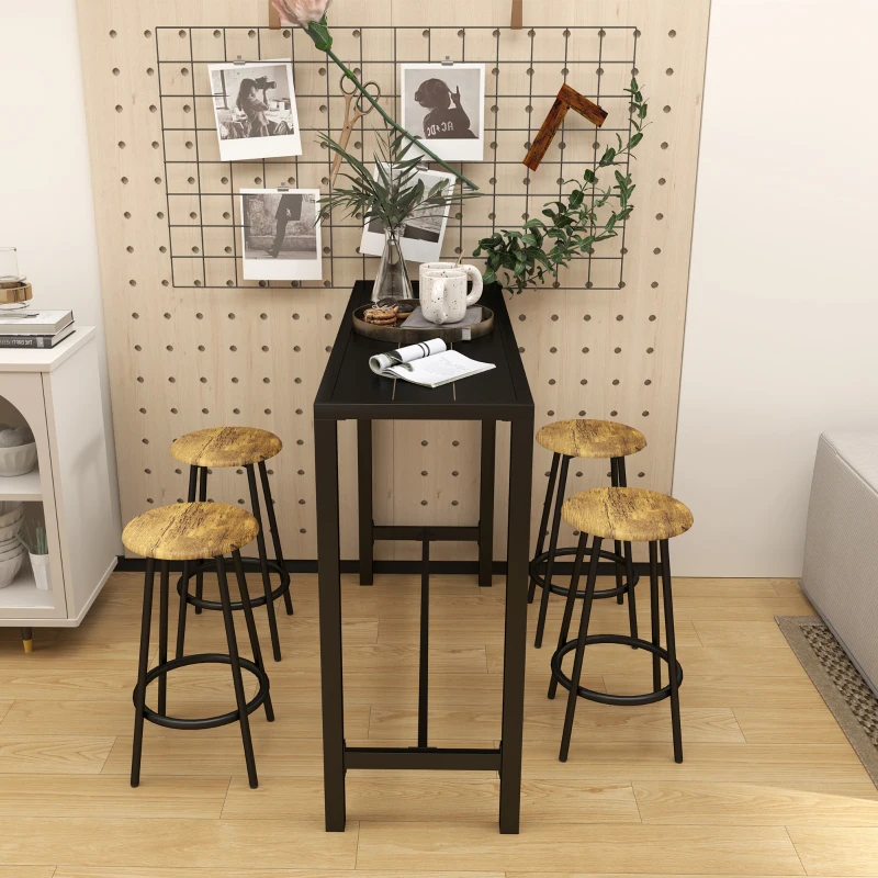 Outsunny Bar Height Outdoor Table, 48" Metal Patio Bar Table with Slatted Top for Hot Tub, Backyard, Poolside, Black