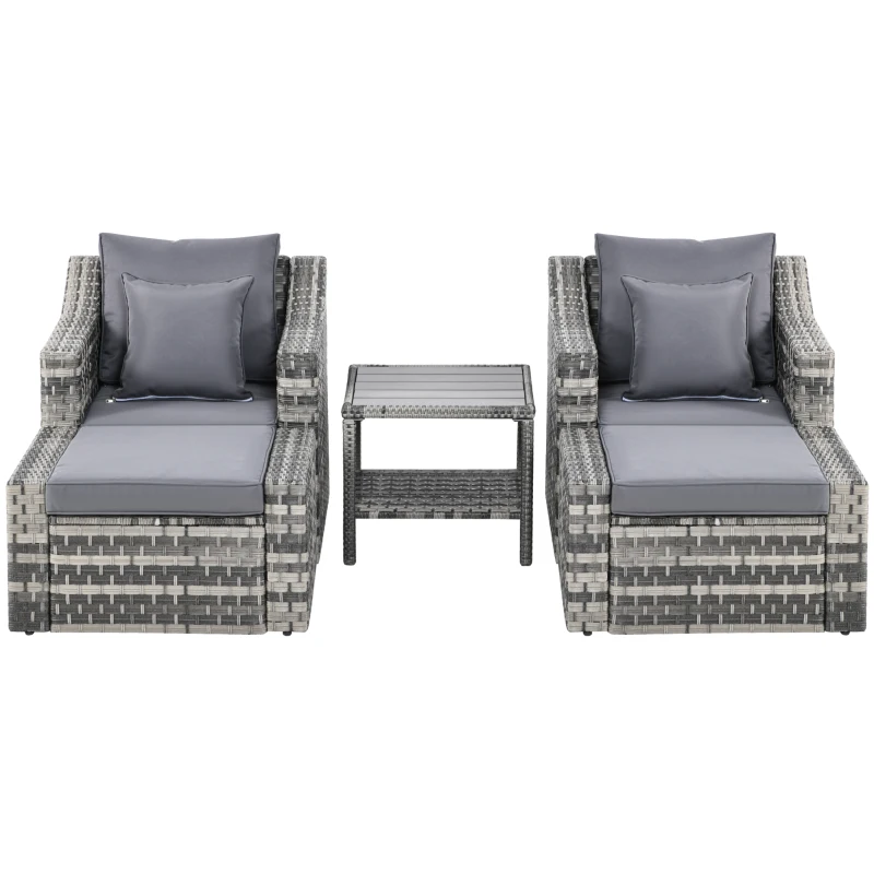 Outsunny 5-Piece Patio Furniture Set Outdoor Rattan Wicker Conversation Set with 2 Cushioned Chairs, 2 Ottomans and Coffee Table, Grey