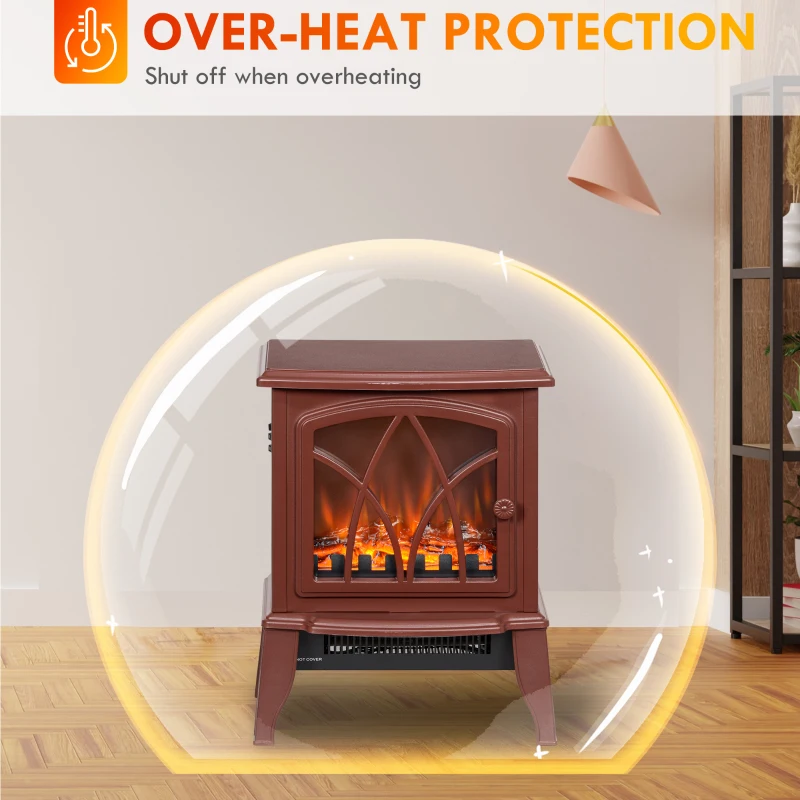 HOMCOM Electric Fireplace Heater, Freestanding Fireplace Stove with Realistic Flames Overheating Protection 750W/1500W, Red