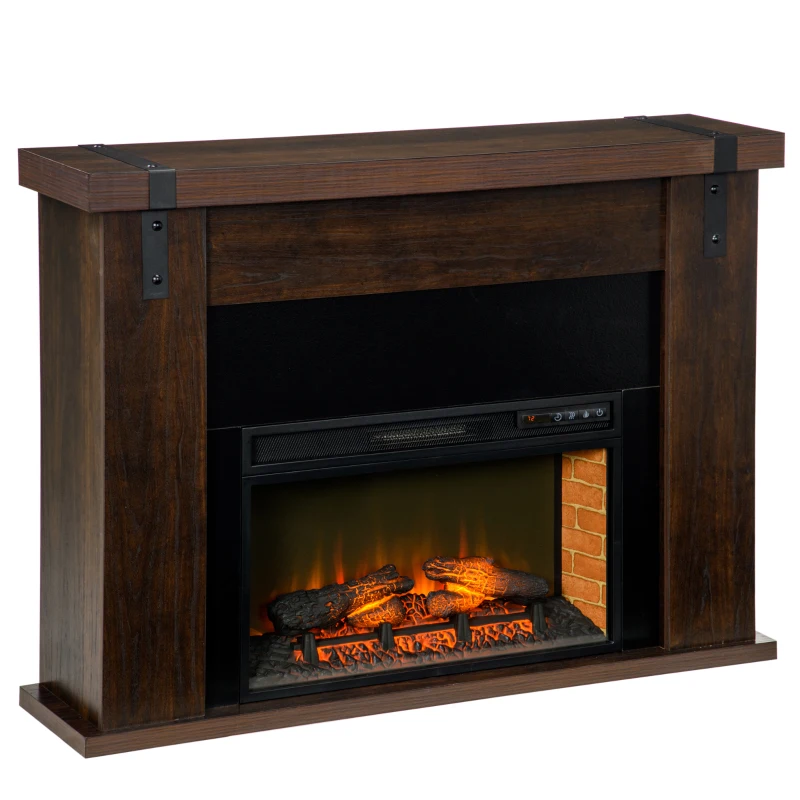 HOMCOM 35" Electric Fireplace with Mantel, 1400W Freestanding Fireplace Heater with Remote Control, Overheat Protection, Timer, Brown
