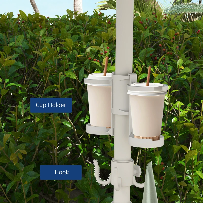 Outsunny 5.7' Beach Umbrella for Travel with Tilt, Adjustable Height, 2 Cup Holders, Hooks, Vent, Ruffles, Sapphire Blue