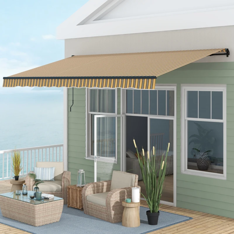Outsunny 15' x 10' Retractable Awning, 280gsm UV Resistant Sunshade Shelter, for Deck, Balcony, Yard, Amber and Dark Grey